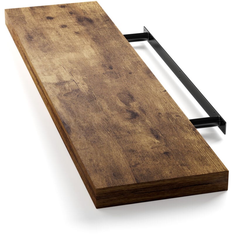 Tagère murale flottante mdf robuste effet flottant support de fixation inclus étagère bois rangement livre 90 cm Chêne foncé - Casaria
