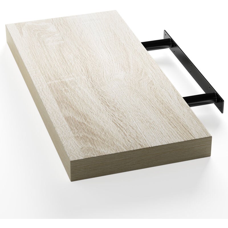 Tagère murale flottante mdf robuste effet flottant support de fixation inclus étagère bois rangement livre 50 cm Chêne - Casaria