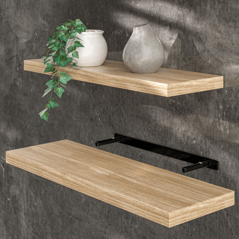 Tagère murale flottante mdf robuste effet flottant support de fixation inclus étagère bois rangement livre 70 cm Chêne - Casaria