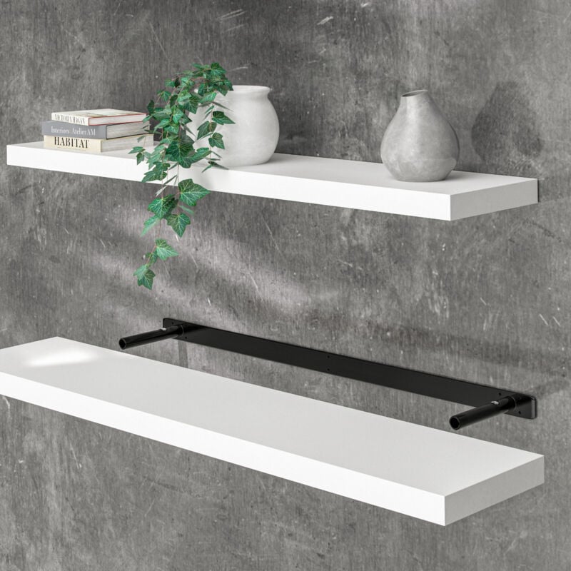 Tagère murale flottante mdf robuste effet flottant support de fixation inclus étagère bois rangement livre 110 cm Blanc - Casaria