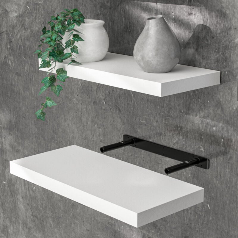 Tagère murale flottante mdf robuste effet flottant support de fixation inclus étagère bois rangement livre 50 cm Blanc - Casaria