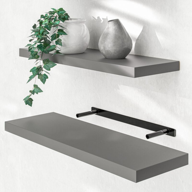 Casaria - tagère murale flottante mdf robuste effet flottant support de fixation inclus étagère bois rangement livre 70 cm Gris