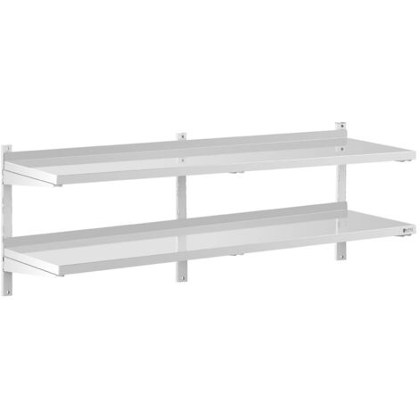 ROYAL CATERING Étagère Murale Flottante Métal Inox Cuisine 2 Tablettes 180x40x3,5cm Max. 40kg