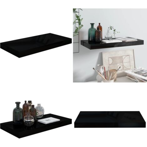 Étagère murale flottante Noir brillant 50x23x3,8 cm MDF - Étagère Murale - Étagère Flottante - Décoration Murale - Rangement Mural - Meuble Déco - Home & Living