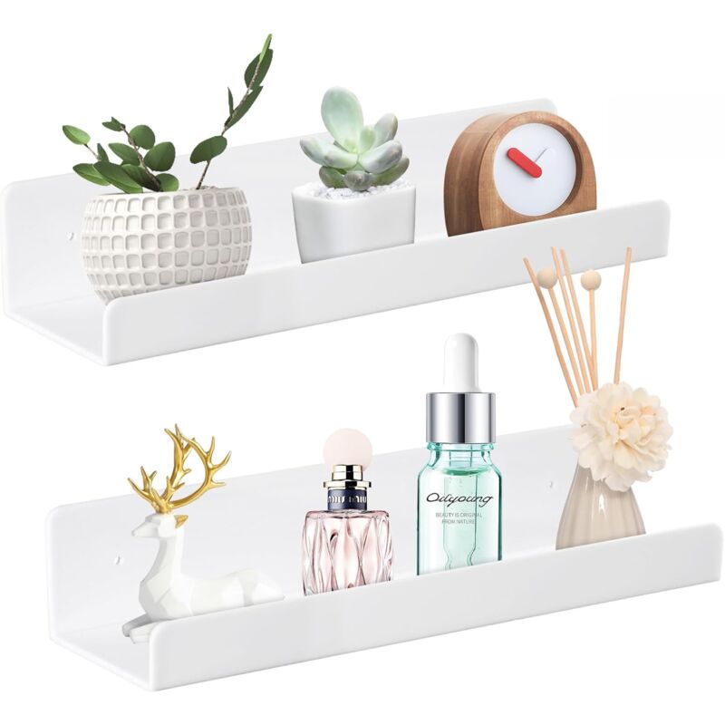 Choyclit - tagère Murale Flottante sans Perçage,Lot de 2 Etagère Murale en Acrylique Blanc,Étagères Murales sans Trous pour Chambre Étagère