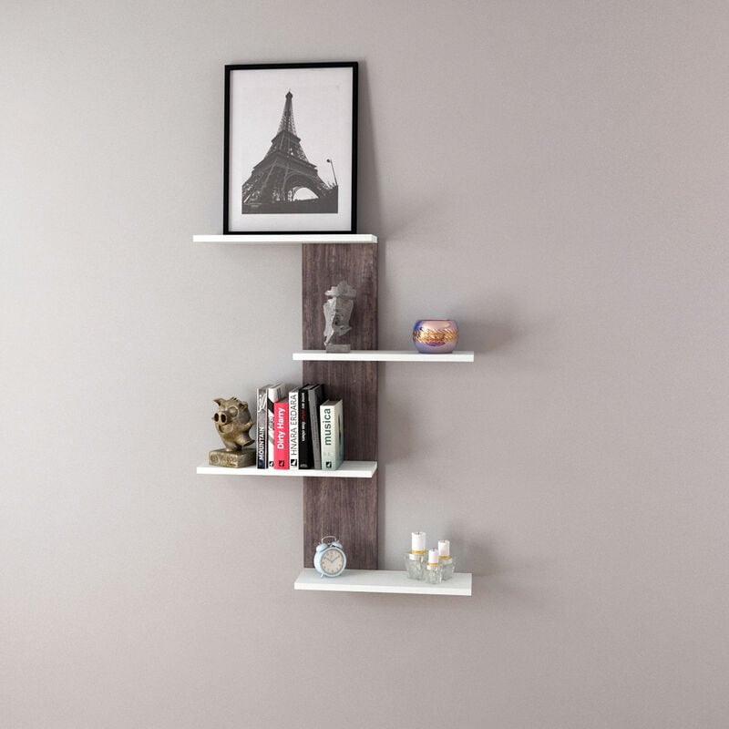 [en.casa] - tagère murale Hammerfest à 4 niveaux 78 x 17 x 100 cm effet teck foncé blanc