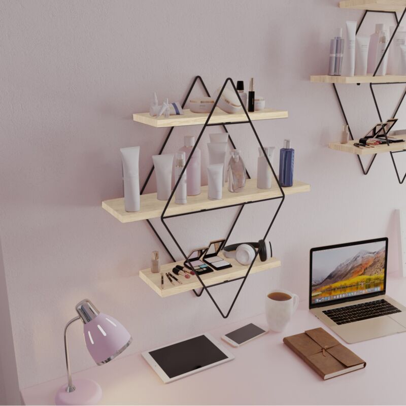 [en.casa] - tagère murale Heinävesi 65 x 60 x 15 cm noir naturel