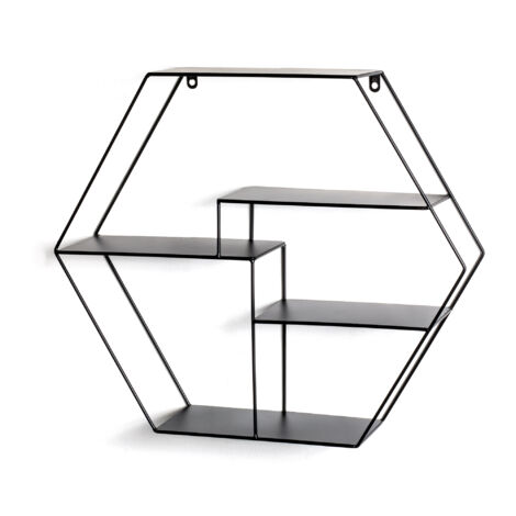 Étagère murale hexagonale 61x16x54 cm en métal laqué noir