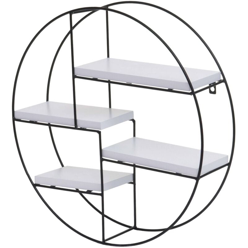 HHG - jamais utilisé] Étagère murale 612, Étagère suspendue Étagère flottante, 4 étagères en métal massif-bois industriel 45x45x11cm, blanc