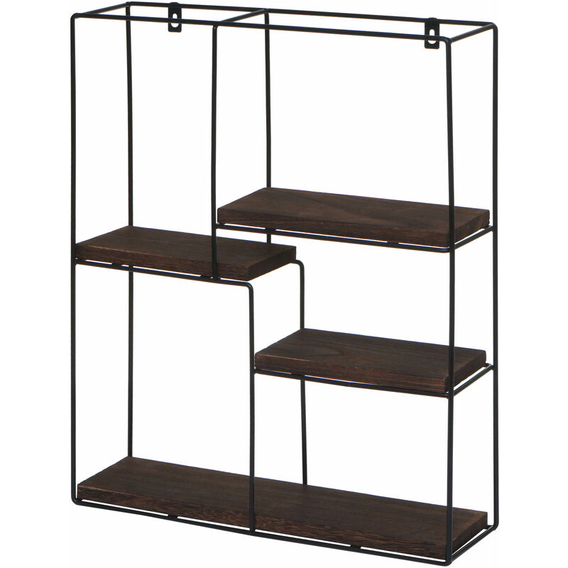 HHG - jamais utilisé] Étagère murale 616, Étagère suspendue Étagère flottante, 4 étagères en métal massif-bois industriel 51x40x11cm, brun foncé