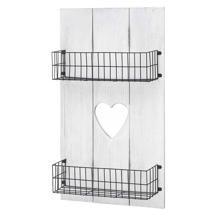 HHG - jamais utilisé] Étagère murale 810, panneau mural, étagère avec petits paniers, blanc, shabby, bois massif, 70x40x10cm