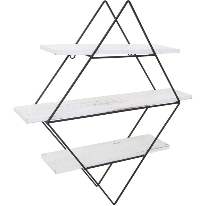 HHG - jamais utilisé] Etagère murale 842, étagère suspendue, design industriel bois véritable 60x55x12cm, shabby blanc