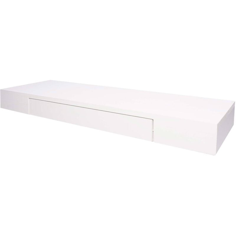 Jamais utilisé] Étagère murale HHG 922, étagère suspendue, tiroir, en bois massif 8x80x25cm, blanc