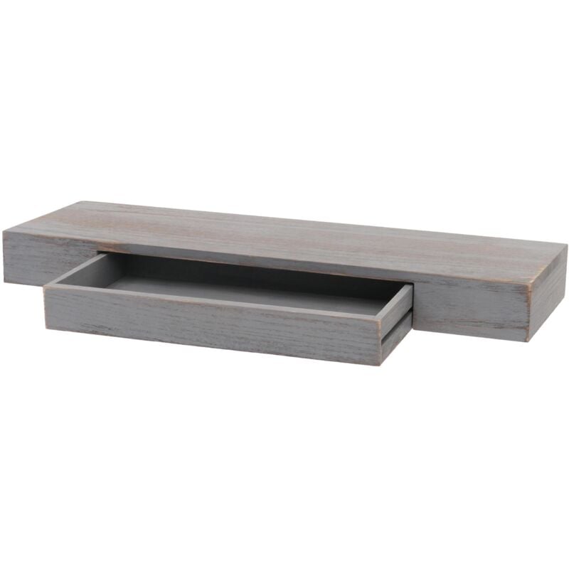 HHG - Etagère murale 922, étagère flottante étagère murale étagère suspendue, tiroir bois massif 8x80x25cm, gris, shabby