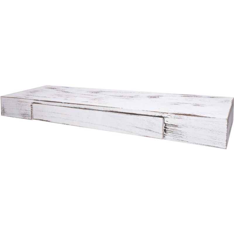 HHG - tagère murale 922, étagère suspendue, tiroir, en bois massif 8x80x25cm, blanc, shabby HHG - tagère murale 922, étagère suspendue, tiroir, en bois massif 8x80x25cm, blanc, shabby