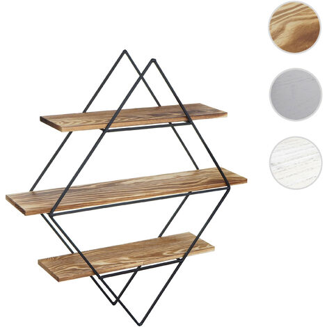 Etagère murale HWC-A80 - étagère suspendue - design industriel bois véritable 60x55x12cm - shabby blanc
