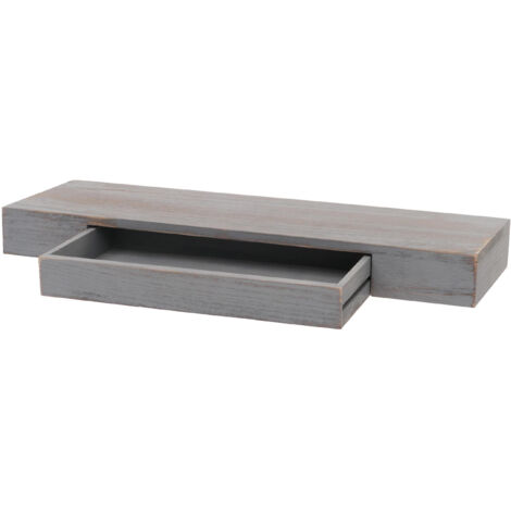 Etagère murale HWC-H37, étagère flottante étagère murale étagère suspendue, tiroir bois massif 8x80x25cm  gris, shabby