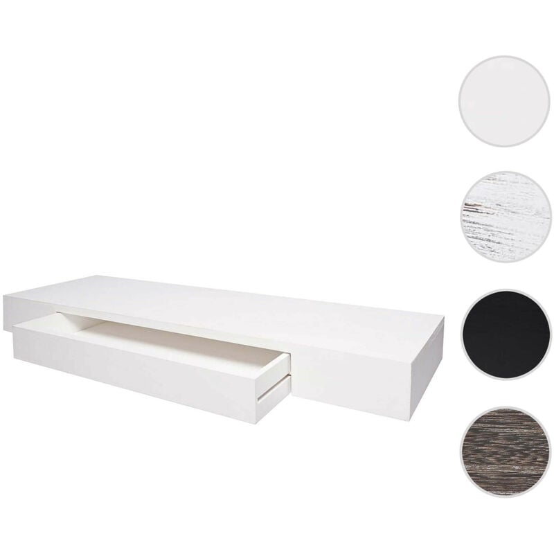 Étagère murale HWC-H37, étagère suspendue, tiroir, en bois massif 8x80x25cm blanc