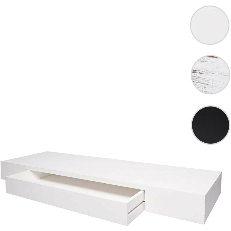 Mendler - tagère murale HWC-H37, étagère suspendue, tiroir, en bois massif 8x80x25cm - blanc, shabby