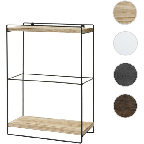 Etagère murale HWC-K77 - étagère suspendue Etagère de cuisine - bois massif métal industriel 2 étagères 50x35x17cm - brun foncé