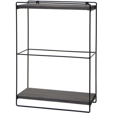 Etagère murale HWC-K77 - étagère suspendue Etagère de cuisine - bois massif métal industriel 2 étagères 50x35x17cm - gris foncé