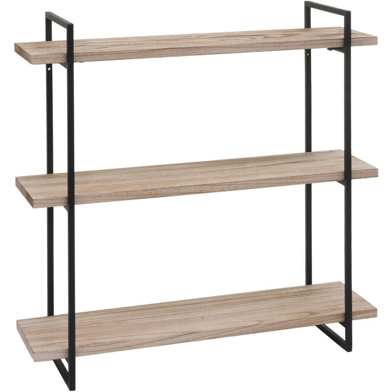 Tagère murale HWC-K78 - Étagère suspendue Schweberegal - 3 étagères Bois massif industriel 60x60x18cm - naturel - métal noir