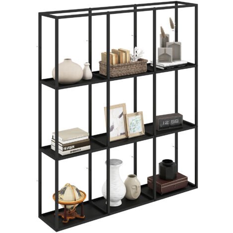 Étagère murale industrielle 9 cases, rangement métal pour objets de collection, design déco intérieur, couleur noire