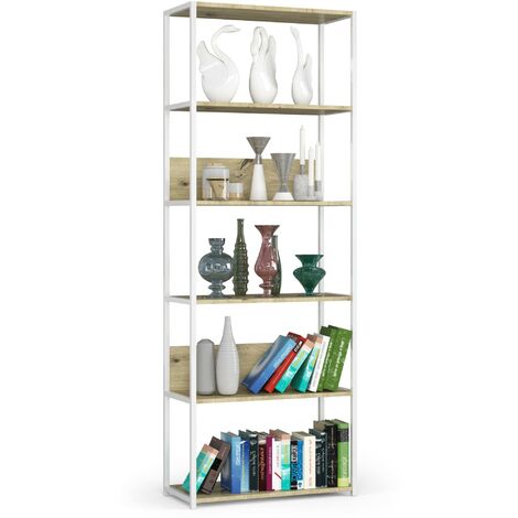 Étagère murale industrielle AKORD Blanche - Chêne Artisan 70 cm 6 étagères 70x32x192 cm
