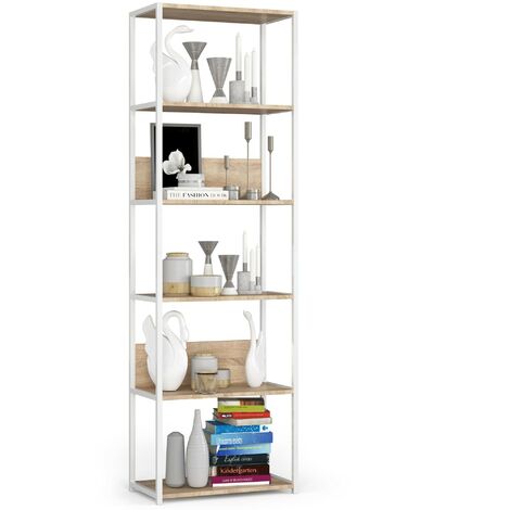 Étagère murale industrielle AKORD Blanche - Chêne Sonoma 60 cm 6 étagères 60x32x192 cm