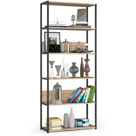 Étagère murale industrielle AKORD Noire - Chêne Sonoma 80 cm 6 étagères 80x32x192 cm