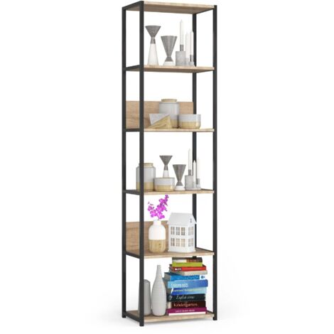 Étagère murale industrielle sur pied AKORD Noire 50 cm façade Chêne Sonoma 6 étagères 50x32x192 cm