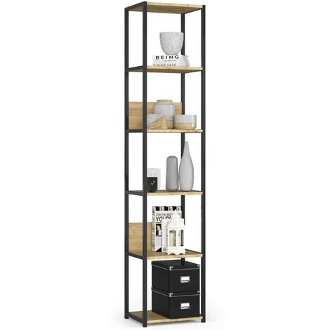 Étagère murale industrielle sur pied AKORD Noire - Chêne Artisan 40 cm 6 étagères 40x32x192 cm