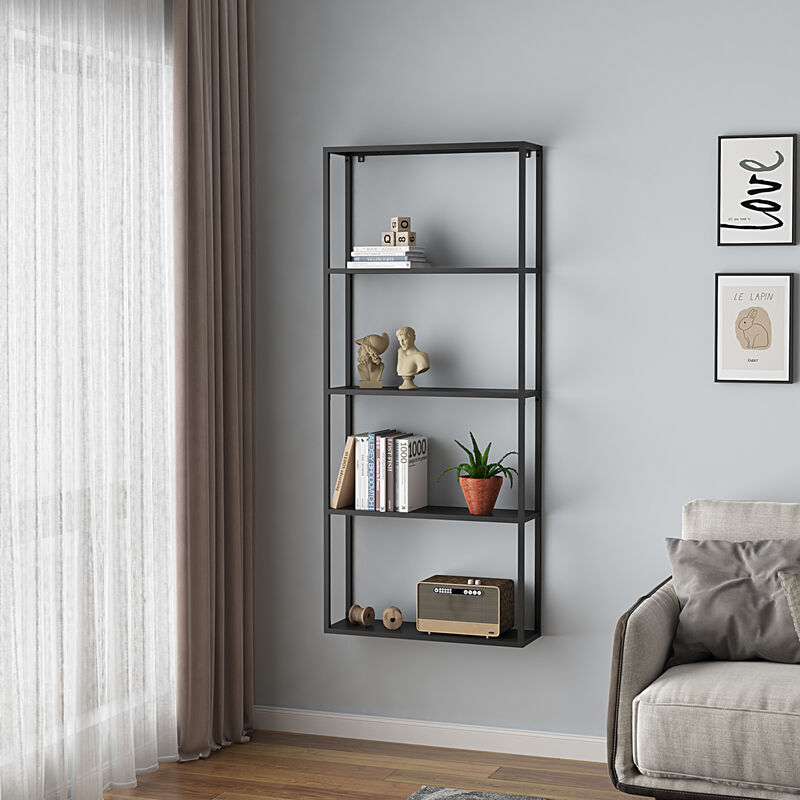 [en.casa] - tagère murale Jämijärvi acier 140 x 60 x 18 cm noir