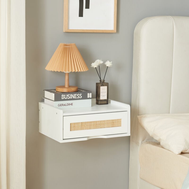 [en.casa] - tagère murale Ljuredsø 40 x 30 x 17 cm blanc aspect rotin