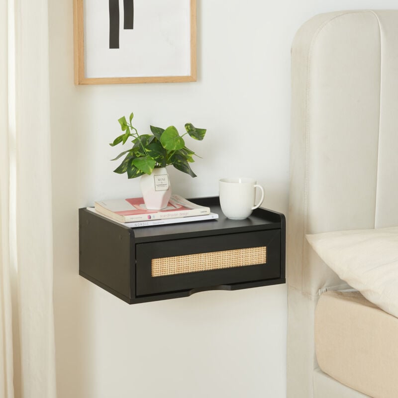 [en.casa] - tagère murale Ljuredsø 40 x 30 x 17 cm noir aspect rotin