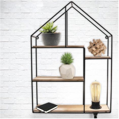 Étagère Murale Lumineuse "maison" 50cm Noir