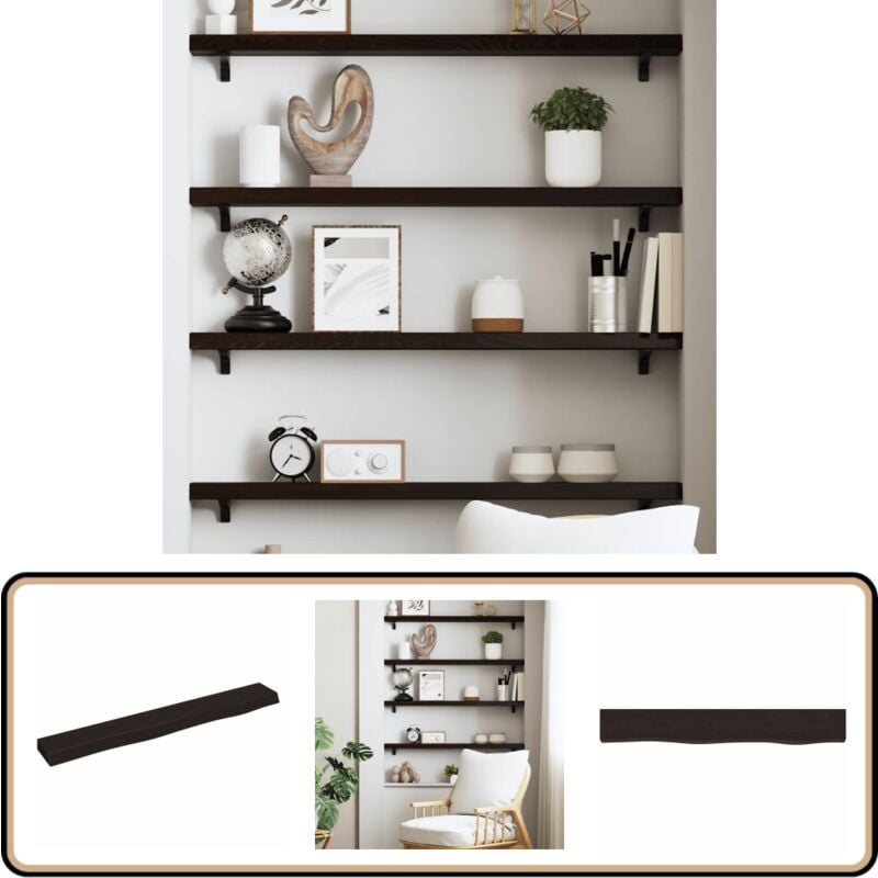 Tagère murale marron foncé 80x10x4 cm bois chêne massif traité - Étagère Murale - Étagère Rustique - Étagère En Bois - Étagère Chêne - Rangement Mural