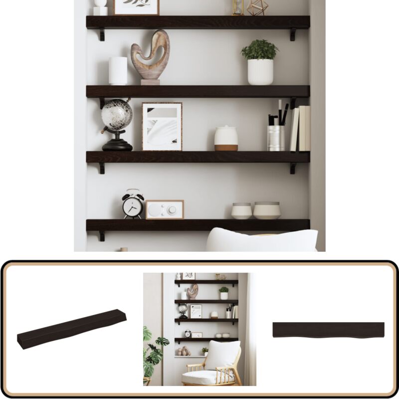 Tagère murale marron foncé 80x10x6 cm bois chêne massif traité - Étagère Murale - Étagère Rustique - Étagère En Bois - Étagère Chêne - Décoration