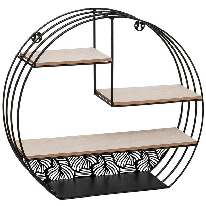 Étagère murale métal et bois ronde noir