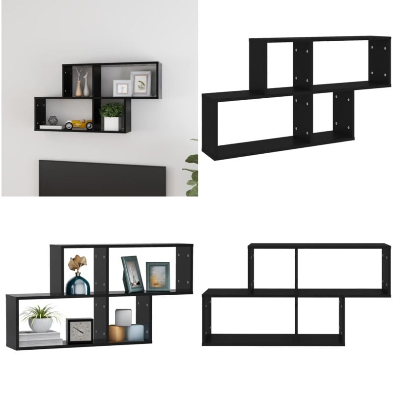 Tagère murale Noir 100x18x53 cm Bois d'ingénierie - Étagère Murale - Étagère Cube - Rangement Mural - Décoration Murale - Meuble Salle à Séjour