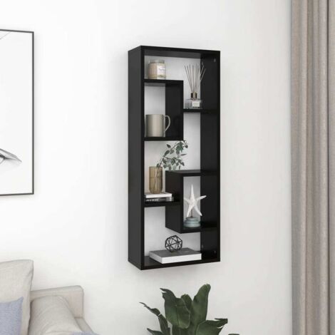Vidaxl – Étagère murale noire 36x16x90 cm en aggloméré – Capacité de charge 40 kg – Compartiments ouverts pour rangement et affichage