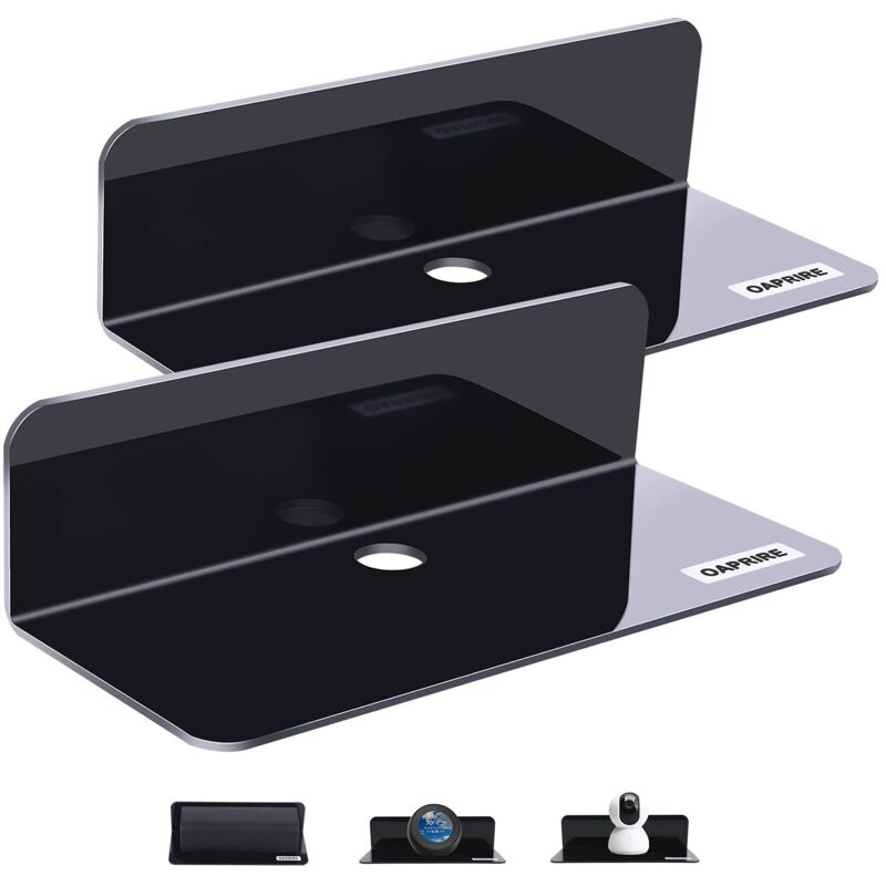 Yzmrbdqc - Etagere Murale Noire Lot de 2, Espace Mural Extensible sans dommage - 23cm etagères murales en Acrylique pour Haut-Parleur Intelligent,