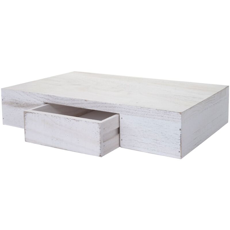 HHG - jamais utilisé] Étagère murale Oise, tiroir, 40cm, blanc shabby