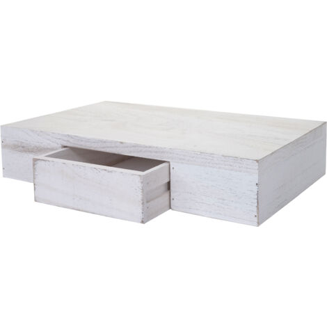 Étagère murale Oise, tiroir, 40cm - blanc shabby