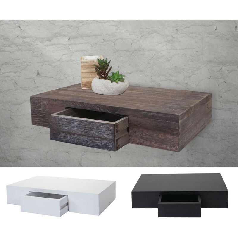 Étagère murale Oise, tiroir, 40cm noir