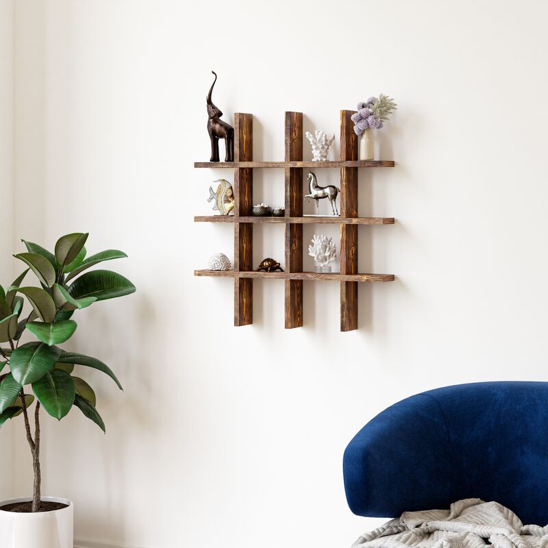 [en.casa] - tagère murale Orimattila bois de pin 62 x 62 x 9 cm bois foncé