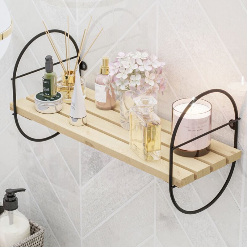 [en.casa] - tagère murale Oulu métal bois de pin 40 x 16 x 20 cm noir naturel