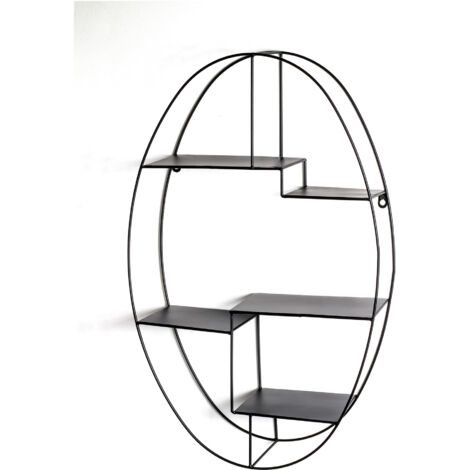 Étagère murale ovale 44x16x71 cm en métal laqué noir