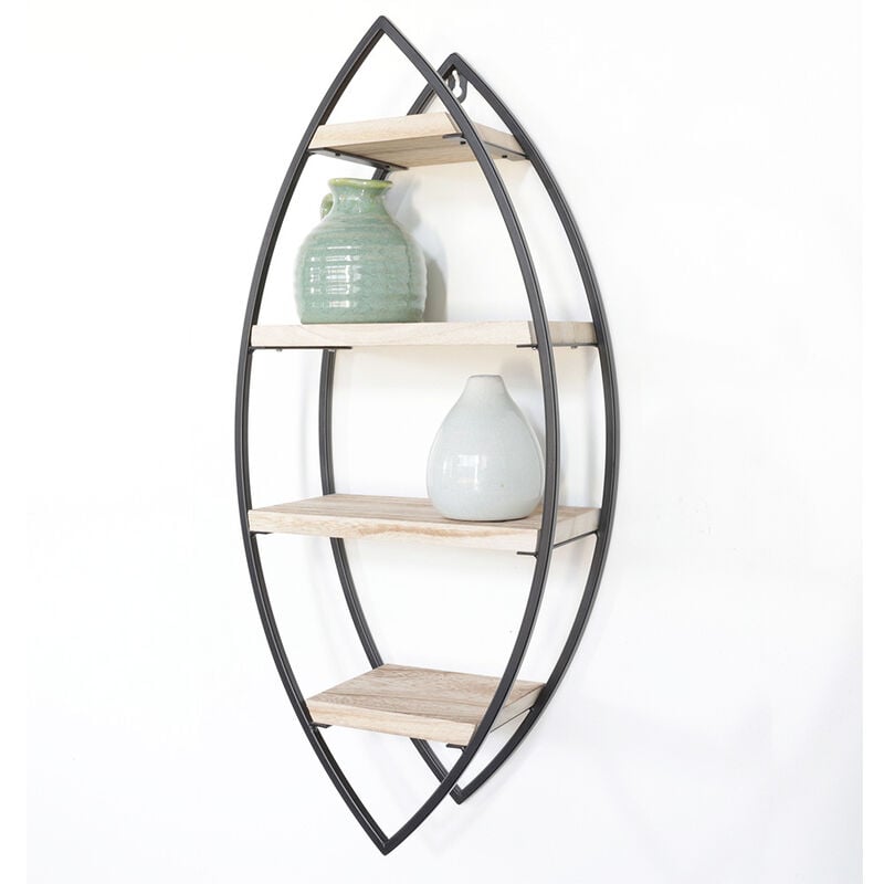 Vivol - Etagère murale ovale avec 4 tablettes en bois - 36x80 cm