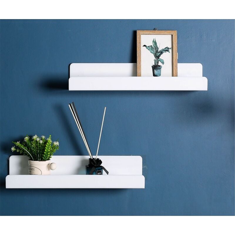 Ikodm - tagère murale, Pas de perçage, Étagère flottante, Set de 2, Étagère en acrylique blanc pour livres et photos, Décoration intérieure, Étagère